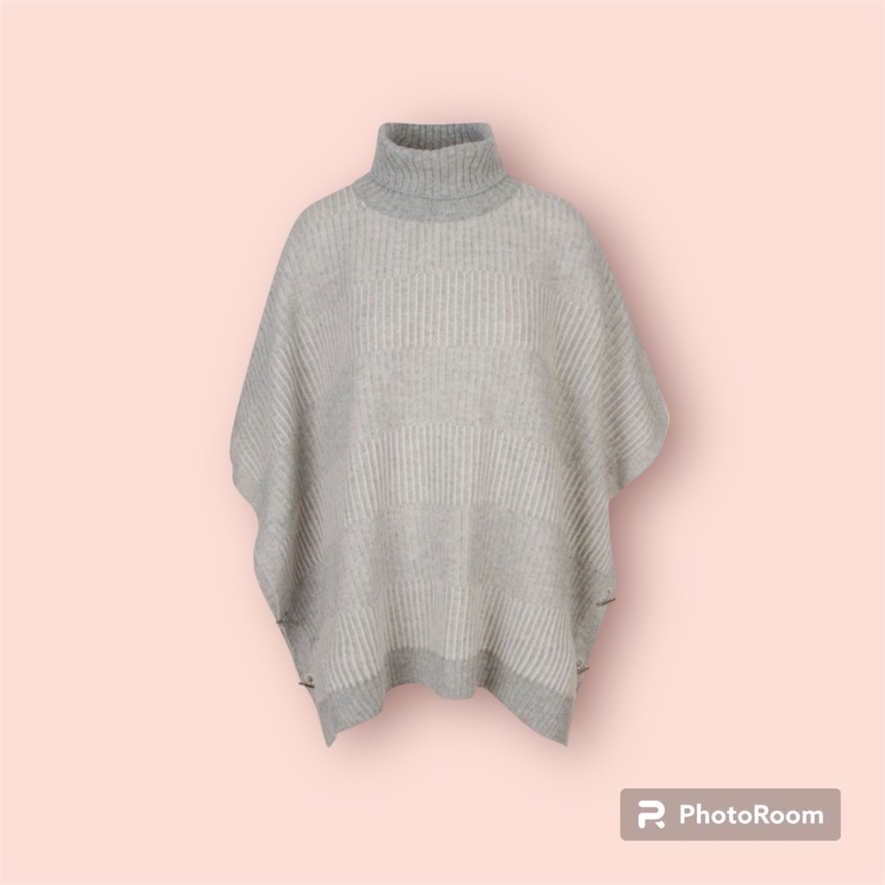 BARBOUR RHONA WOOL CAPE IN GREY Size 6 grey knitted sweater toggle
